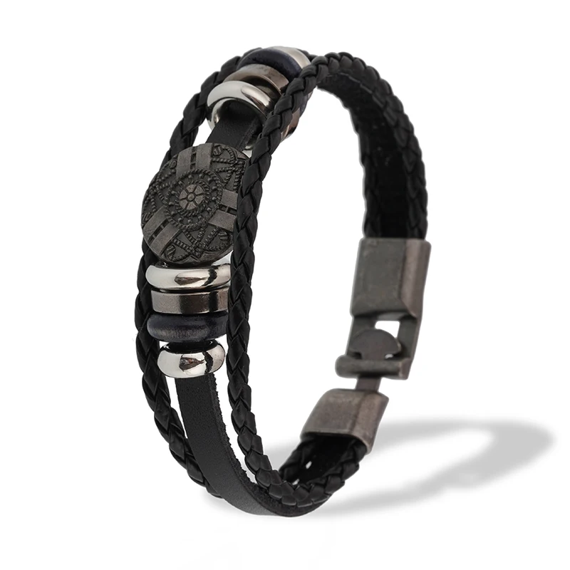 Fashion Multi-layer Sun and Moon Pendants Leather Watch Buckle Braided Bracelet Charm Women Men Gift KIB135