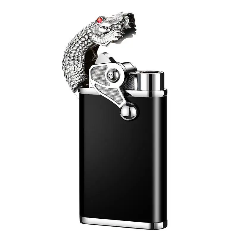 New Hot Sale Rocker Arm Double Fire Crocodile Tiger Head Lighter Custom LogoWindproof Dual Fire Lighter Gas Flame Lighter