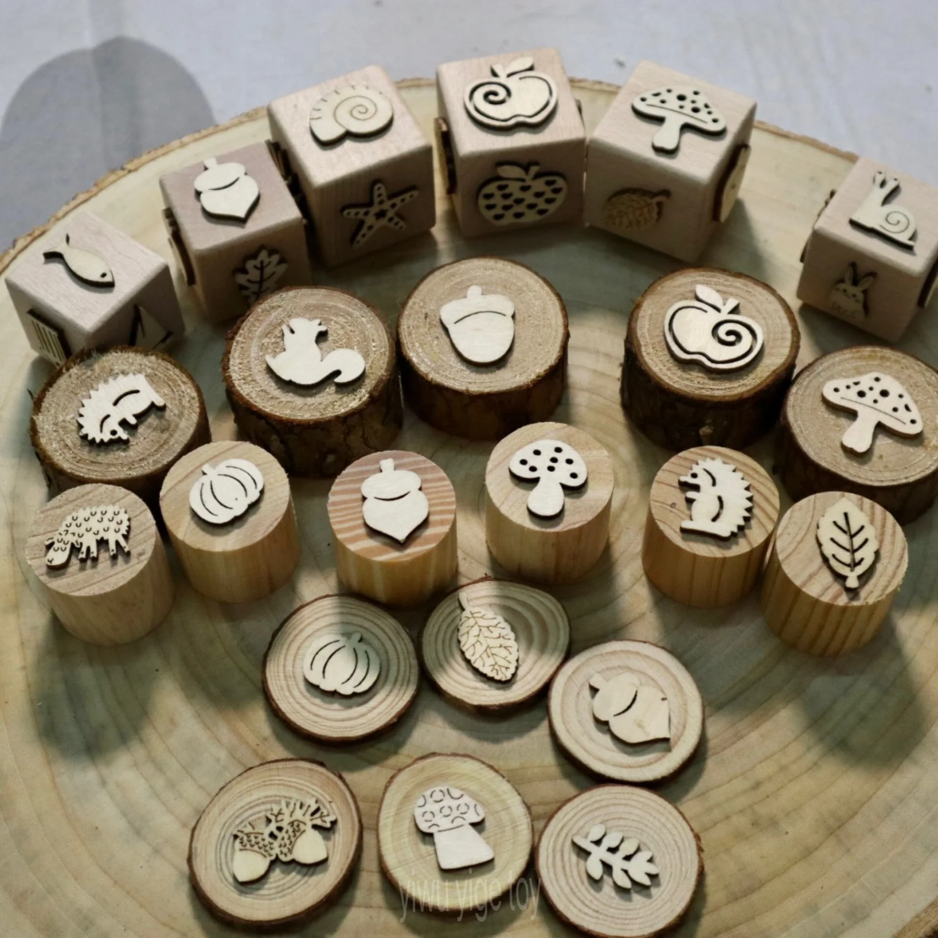 Animals dough stampers Autumn themed Sensory Play Montessori Toddler Playdough tools Wood Playdough Stamps for Fine motor skills