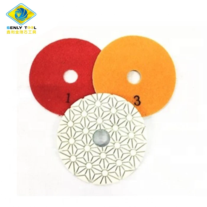 Hot sale 4inch Quartz Marble Granite Flexible Wet Diamond 3 Step Polishing Pads