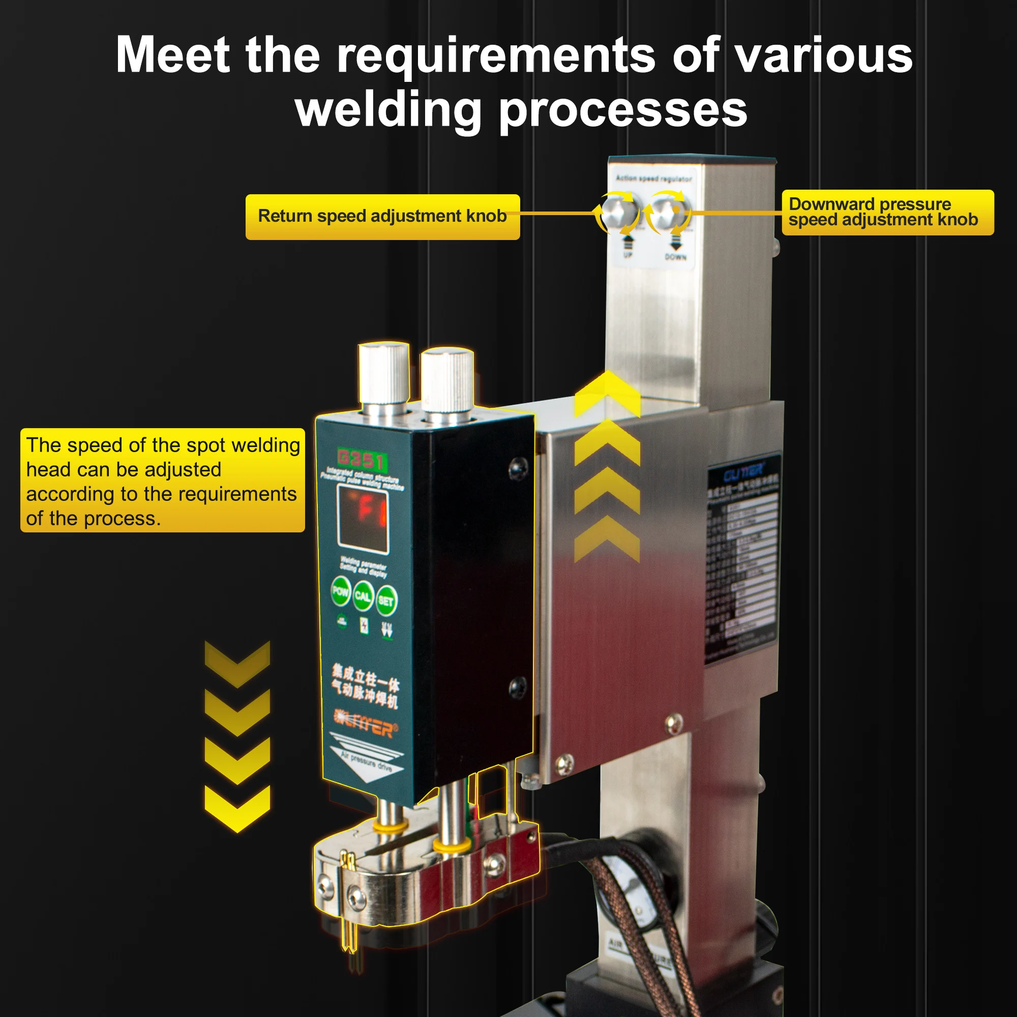 G351 Glitter Parallel Weld Head+42kw 811H Energy Storage Welding Machine+AIR2550 Air Compressor For Welding Pneumatic Battery