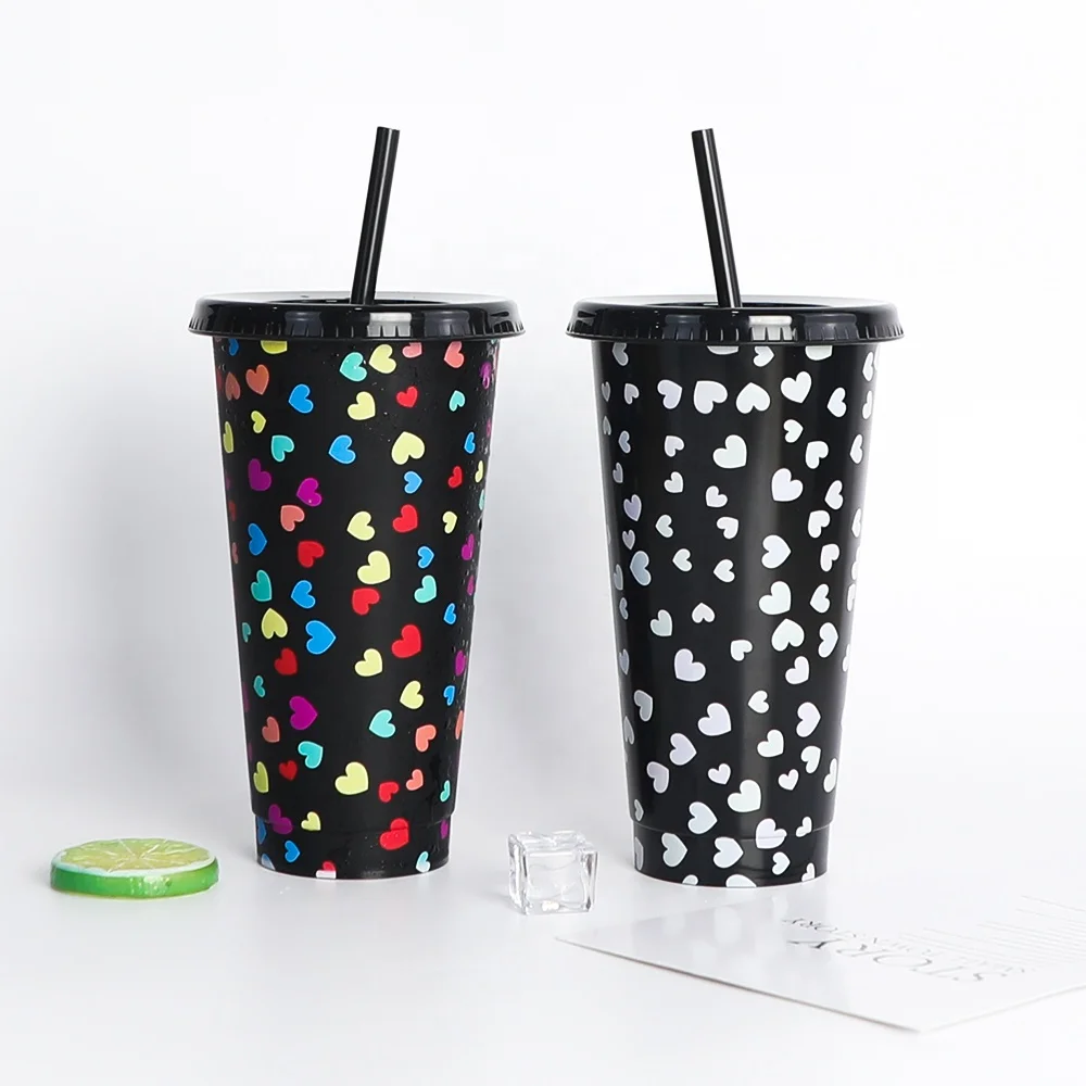 Stock Korean 710ml 24oz Vinyl Confetti Plastic Tumbler Color Changing Cup for cold drink