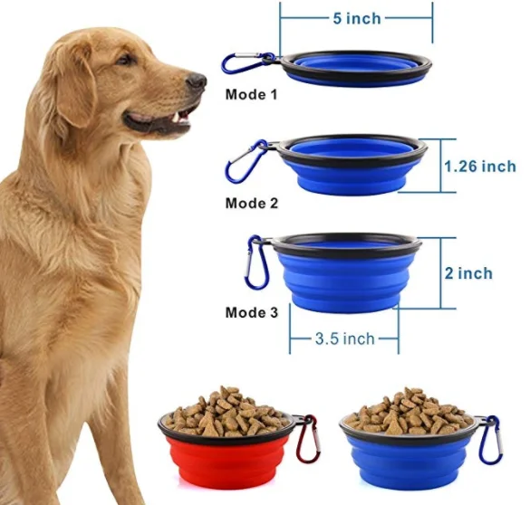Portable customized logo accept collapsible silicone pet food water dog travel drinking bowl