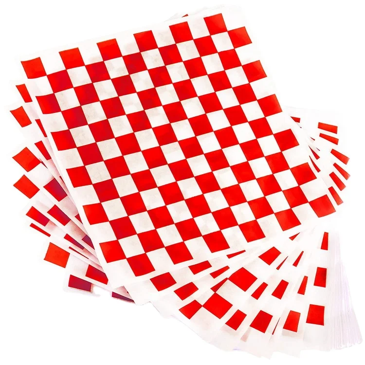 
Fast Packaging Burger Tissue Printed Checkered Hot Wrap Food Waxed Paper Sheet Pulp Coated Food Wrapping Paper 