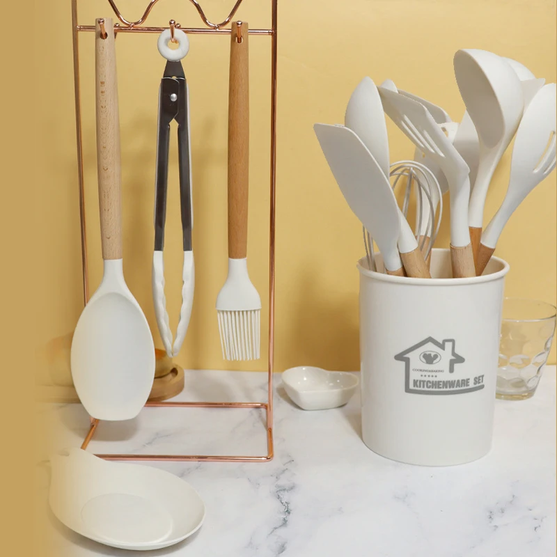 14pcs Kichen Accessories Wooden Handle Silicone Kitchen Cooking Utensils Sets