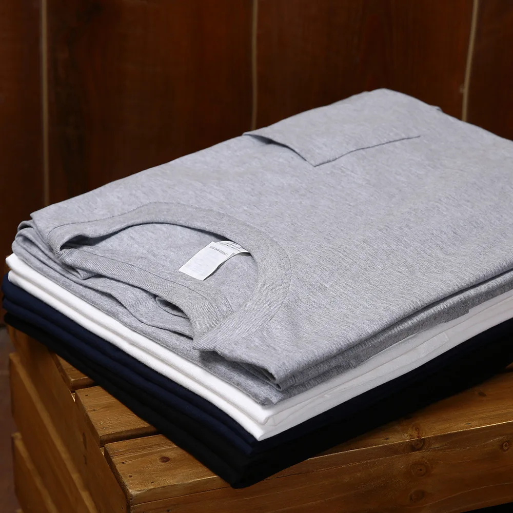 Heavyweight Pocket Short Sleeve Japanese Solid T-shirt For Men And Women