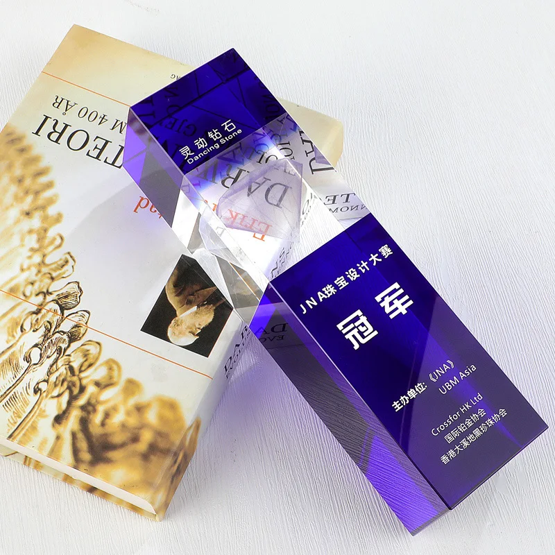 pujiang new design 3D blank top star shape  exclusive crystal glass trophies for business Gift award honor crystal cup trophy