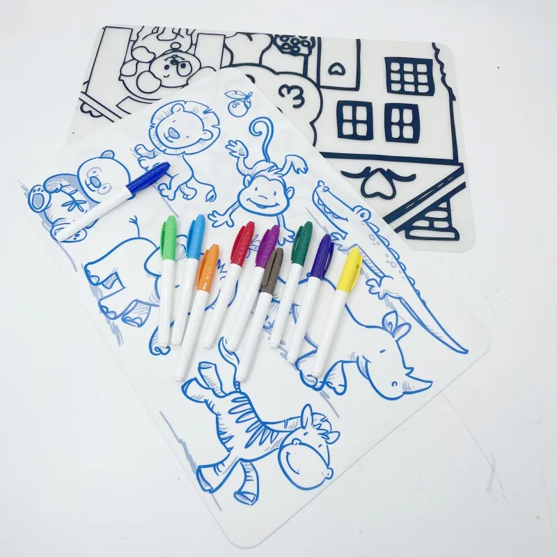 Custom Printing Kids Doodle Coloring Drawing Table Mat Placemat Baby Children Silicone Drawing Mat