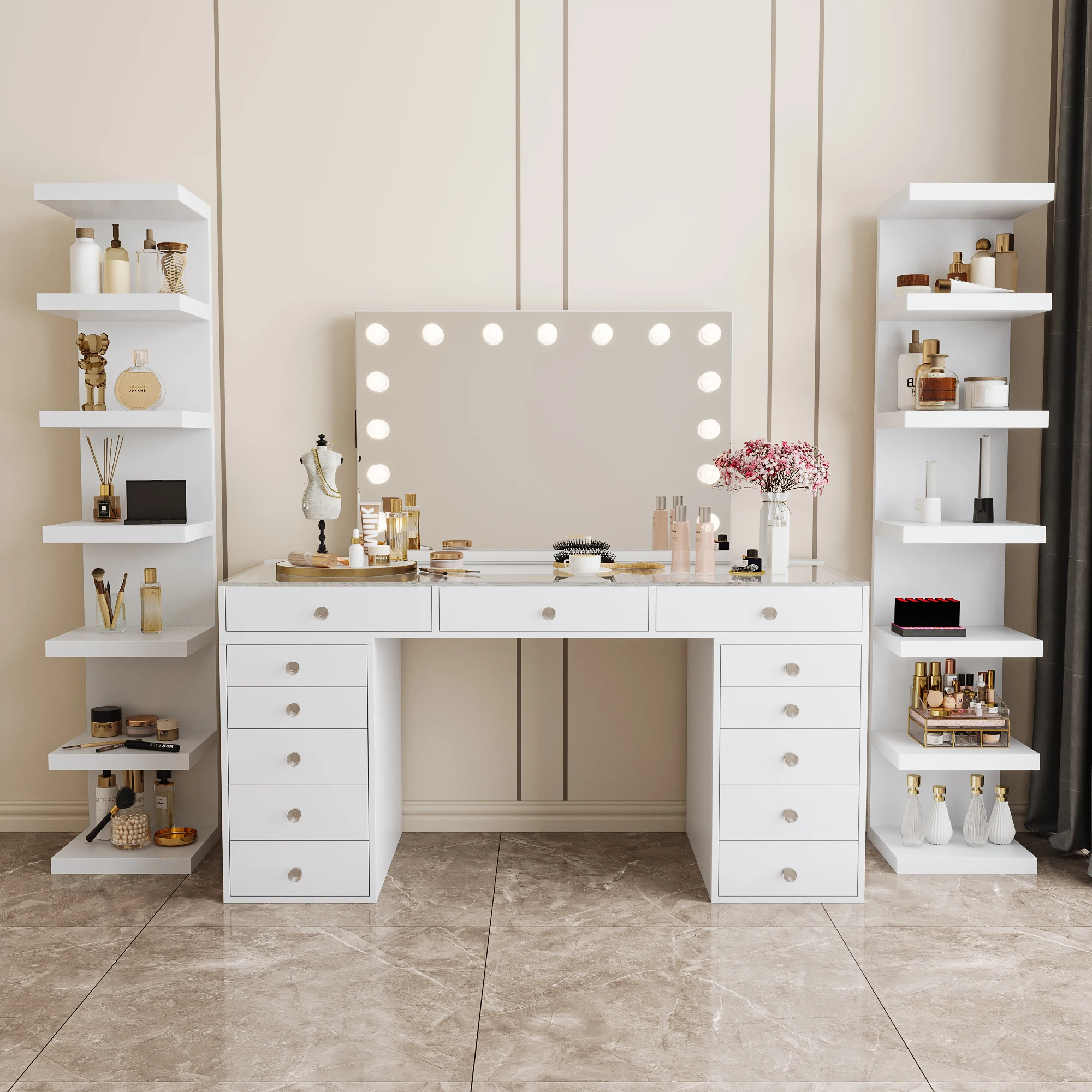 Coiffeuse Avec Miroir Vanity Dressing Table Makeup Vanities Dressers Vanity Mirror with Lights Tocador Bedroom Furniture White
