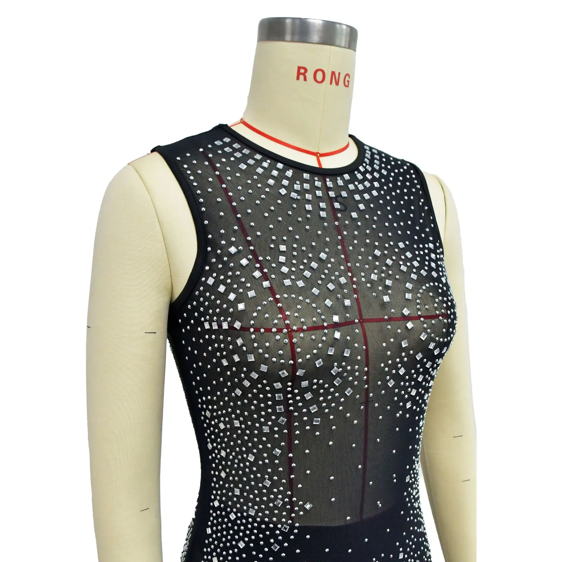 Party Women Dress Sleeveless Mesh Black Color S-2XL Evening Bodycon Maxi Dress