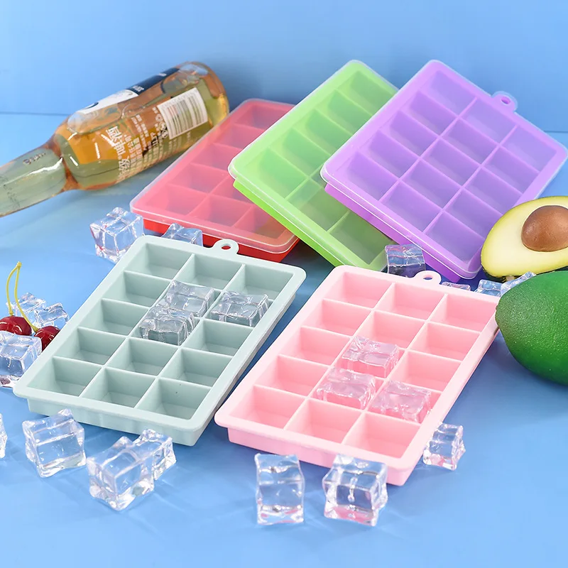 Wholesale square silicon 12 cube ice tray with lid