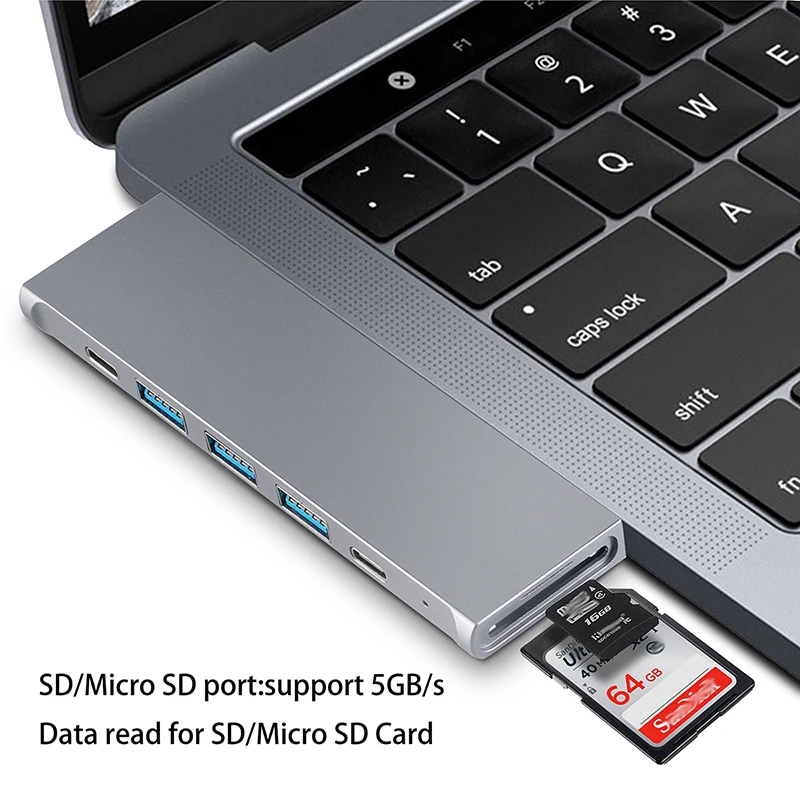 8-in-1 Multi USB Type C HUB for Macbook Pro 13/15 Thunderbolt 3 Built-in 40Gbps SD Micro 5K 60Hz 100W PD Quick Charge