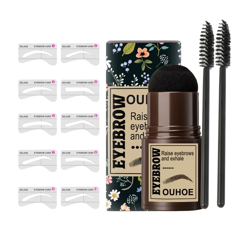 Long-lasting Waterproof Vegan Makeup Pomade Black Shaping One Step Eye Brow Stamp Stencil Kit Eyebrow Stamp white