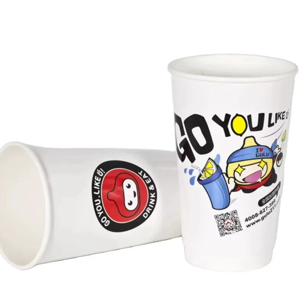 Disposable double-layer milk tea paper cup takeaway leakproof coffee hot drink cup hot heat insulated hollow cup custom word log