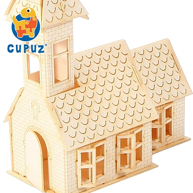 Wholesale handmade toy 3D paper craft puzzle building church DIY model coloring as you like