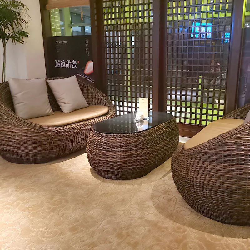 Hand-woven Outdoor Balcony Leisure Courtyard Garden Outdoor Rattan Coffee Table Sofa Chair Combination