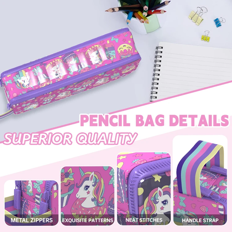 wholesale  2 zipper pencil case school pencil case bag for kids cute canvas pvc pencil case with handle