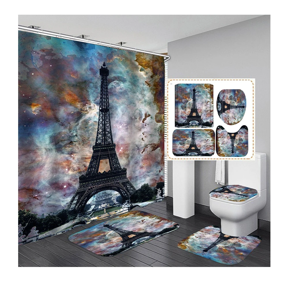 
Fashionable custom 3D printed shpwer curtain waterproof polyester fabric shower curtain sets  (1600112666291)