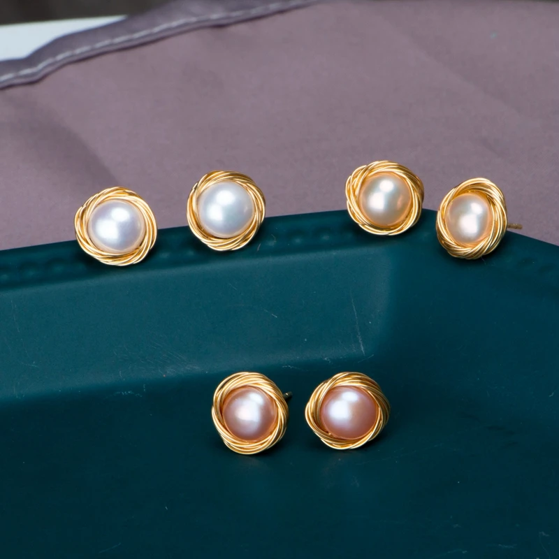 Factory Wholesale High Quality 925 Sliver Gold Color Handmade Freshwater Pearl Earring With Low Price
