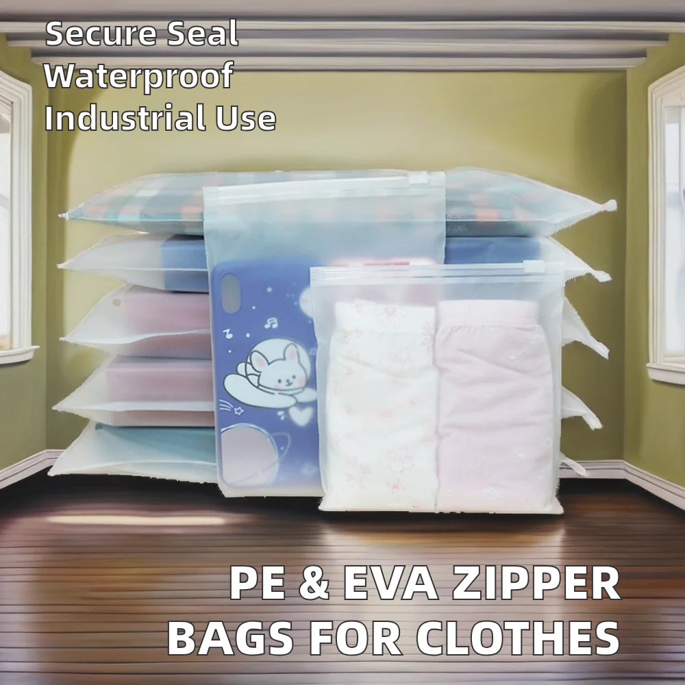 Custom Transparent PE Plastic Slider Zip Lock Moisture Proof Gusset Packaging Clothes Garments Socks Frosted EVA Zipper Custom