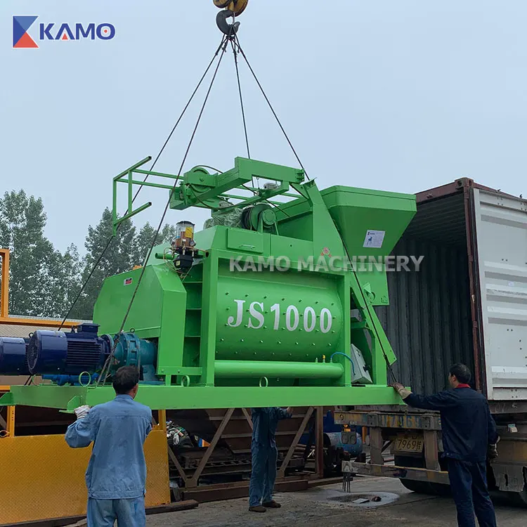 50m3/h Concrete Batching Plant Universal Horizontal Double Shaft Mixer With Lift JS1000 Concrete Mixer