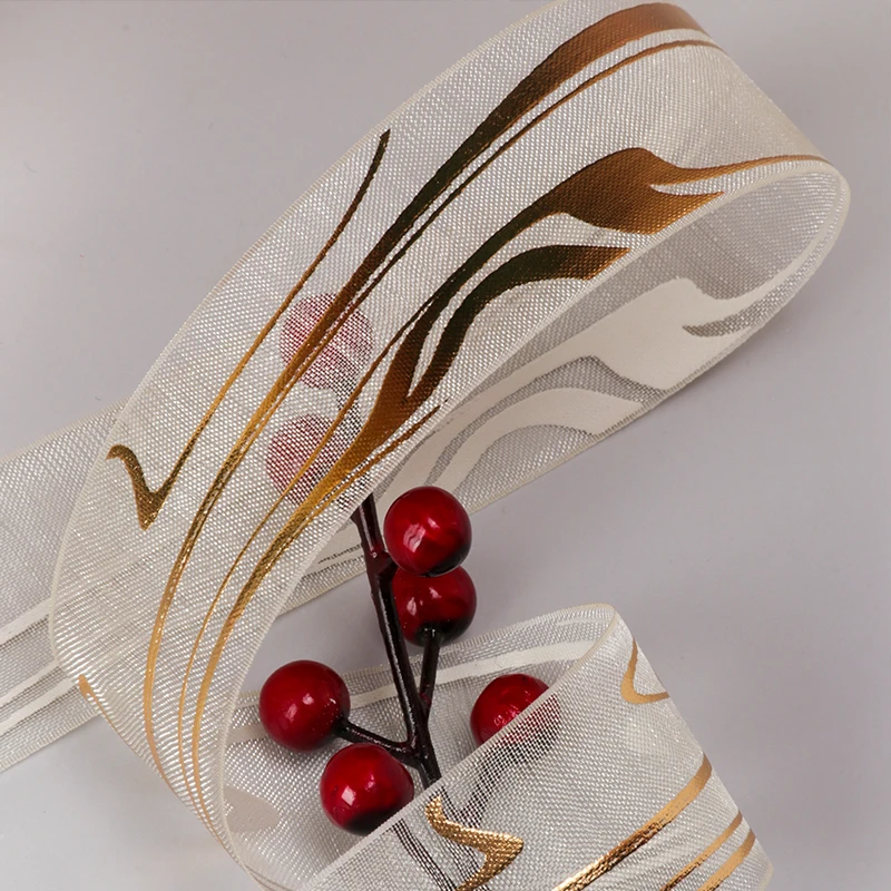 Рождественская лента с золотым фольгированным принтом для упаковки подарков оптом