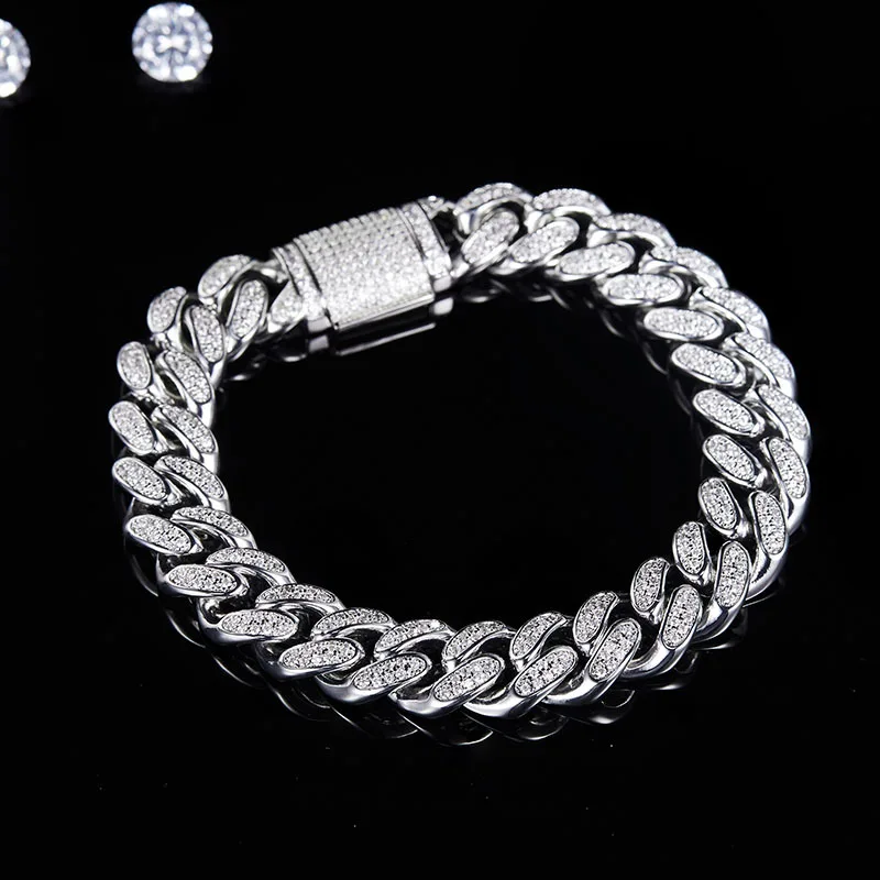 8mm Micro Paved Iced Out Moissanite Cuban Link Chain Luxury Bling Diamond Bracelets For Men
