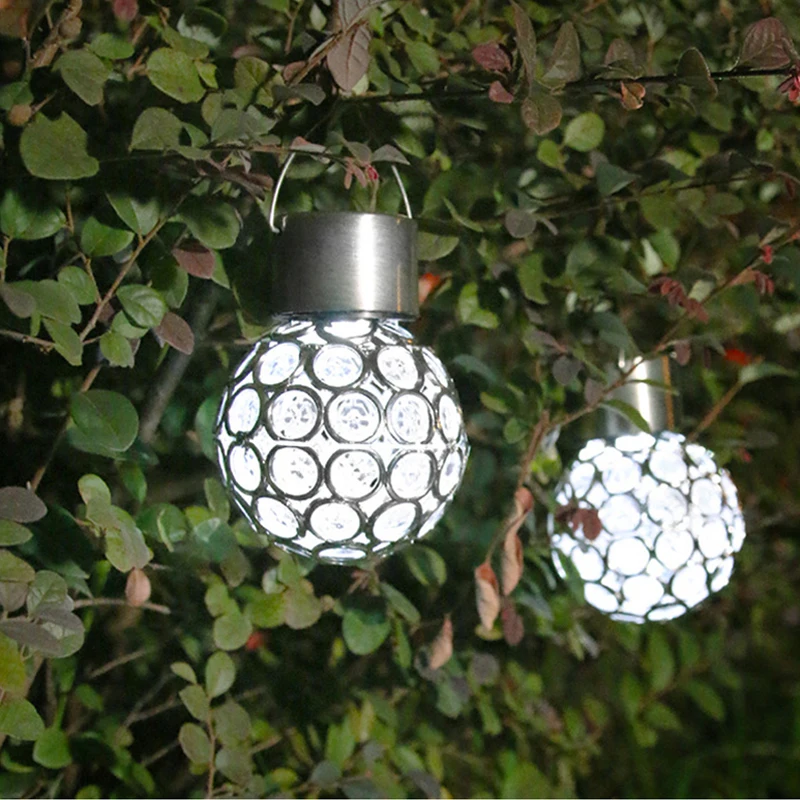 Solar Globe Hanging RGB Color Changeable LED Bulb Stainless Steel PVC Waterproof Tree Decorative Lamp for Garden Yard Flowerbed