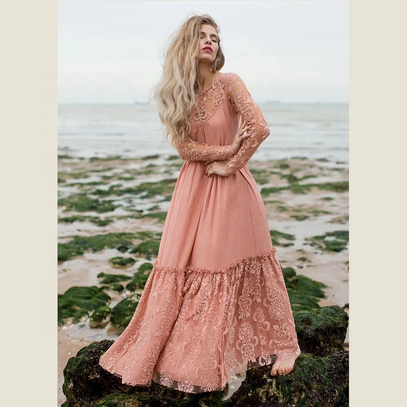 New Fashion Wholesale In Muted Coral Women Maxi Clothing Long Dress