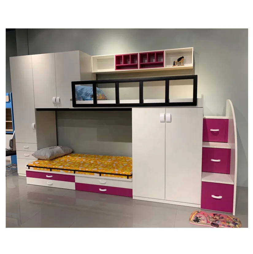 Лидер продаж, современная детская мебель для спальни, двойная Лофт-кровать EUBK110, детская двухъярусная кровать со столом и лестницей