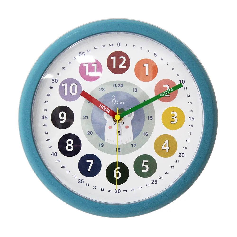 Learning Clock for Kids 10 inch Educational Wall Clock Silent Movement and Colorful Numerals Kids Wall Clocks for Classroom