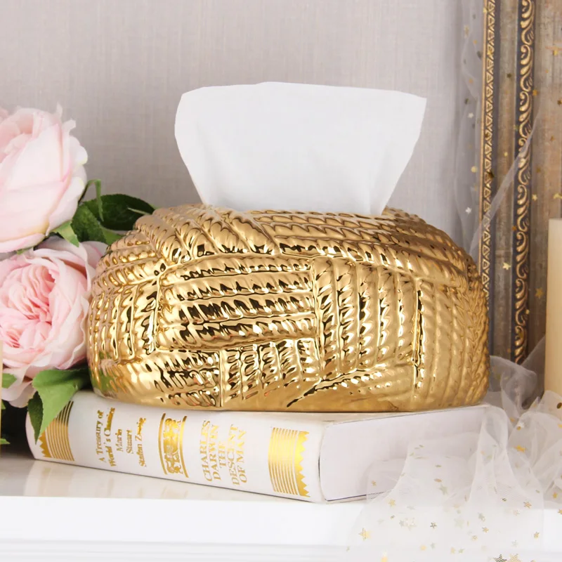 T029G Luxury ceramic tissue box napkin holder for dining table gold tissue holder for home decor
