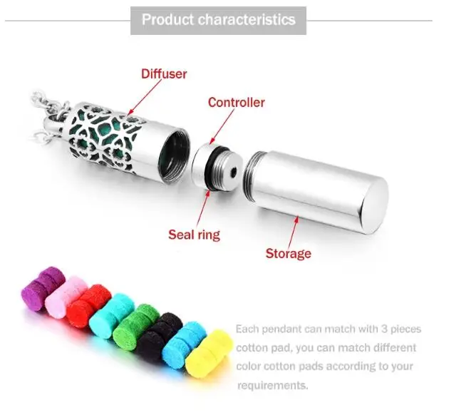 Hollow Design Stainless Steel Essential Oil Diffuser Locket Perfume Bottle Pendant Necklace
