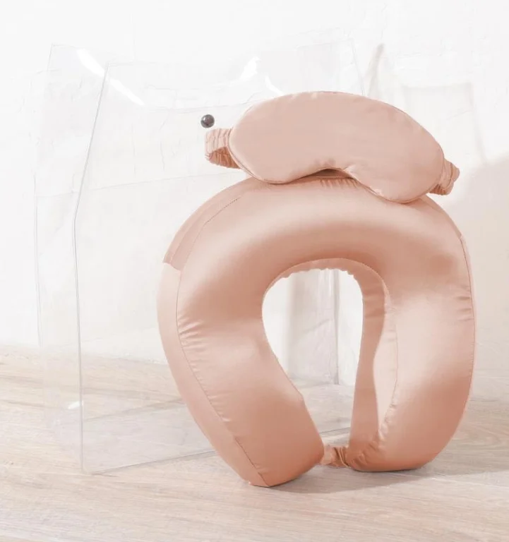 Neck Support U-Shape  100% Silk Pillow Set with Eye Sleeping Mask for Airplane & Travelling