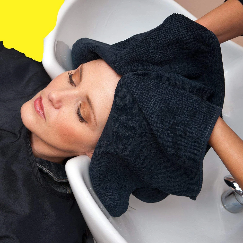 wholesale salon barber towel custom logo black Quick Dry towel 100% cotton