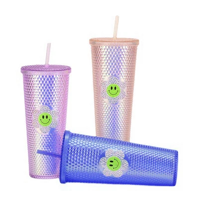 HOT sale Double wall Round frame Star Glow Rivet plastic straws studded tumbler star buckes  cup custom logo