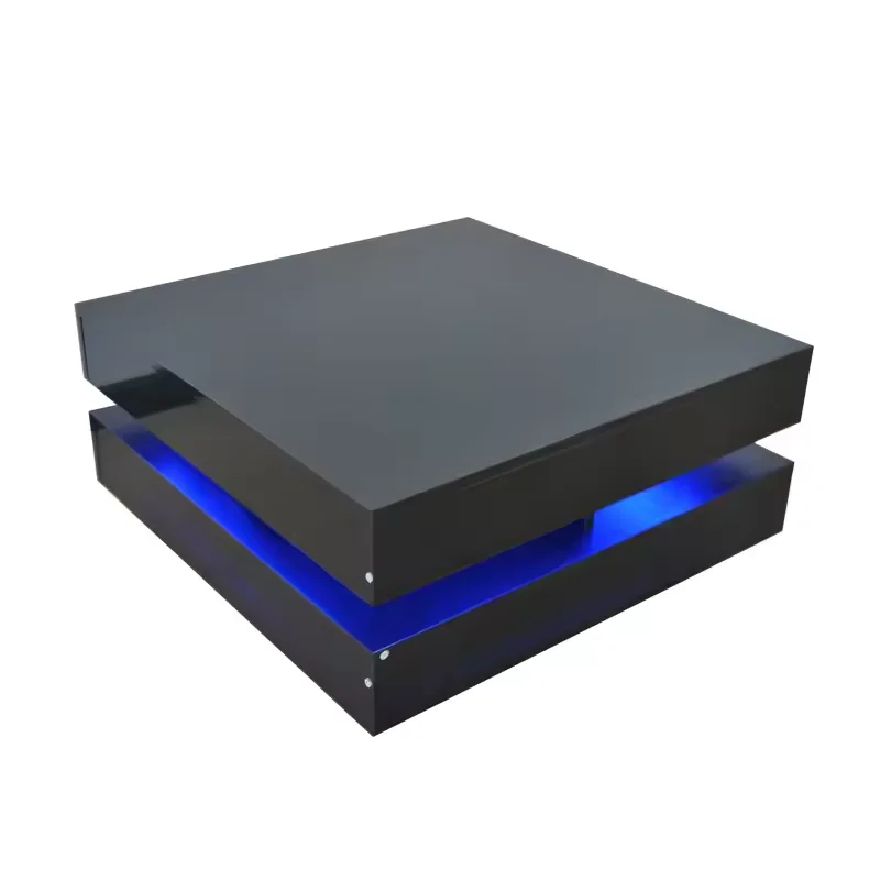 Modern Coffee Table For Living Room High Glossy UV Black Coffee Table  With LED Lights