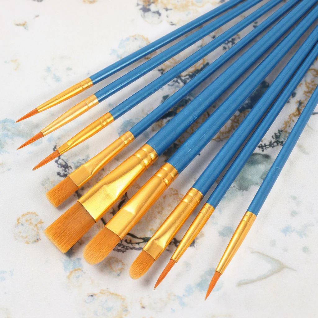 10-Piece Plastic Rod Nylon Brush Set Art Students DIY Painting Gouache Oil Pigment Brush Cake Decorating Supplies