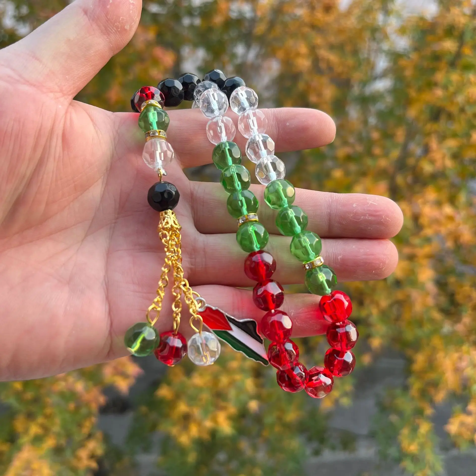 2024 оптовая продажа с фабрики браслеты мусульманским флагом Tasbih очаровательные исламские хрустальные бусины 10 мм 33 четки молитвенные из