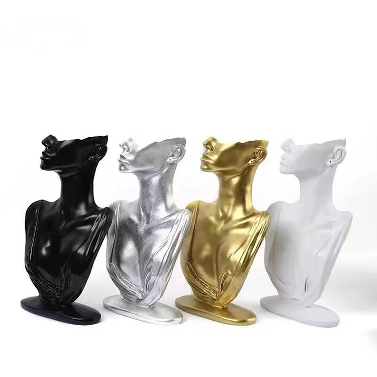 Home Vertical Resin Half Face Mannequin Earring Display Rack Jewelry Neck Holder