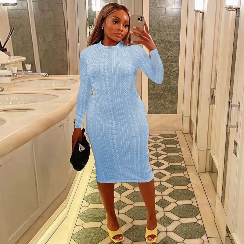 Long Sleeve Knitting Sweater Dress 2021 Fall Casual Midi Apparel Women Autumn Winter Elegant Wholesale Fashion Clothes