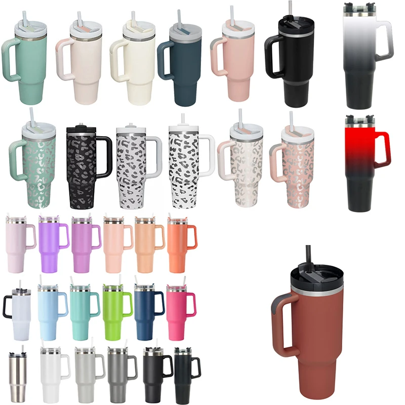Cheetah Black Hot Sale 40 40oz Adventure Quencher beer Tumbler With Handle Straw Vacuum Reusable Travel Mug New Design In Stock