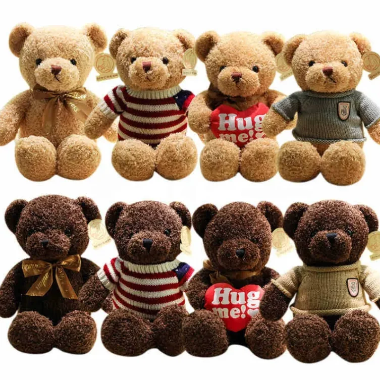 Wholesale soft stuffed plush OEM Custom logo cute sweater grey teddy bear with sweater doll soft stuffed animal plush toys