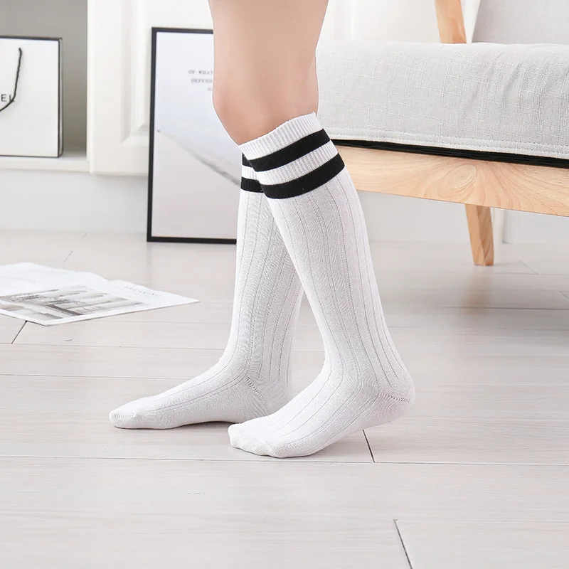 
Bonypony Children Classic Basic School Uniform Long Socks Single Color Combed Cotton Boys Girls Kids Rib Striped Knee High Socks 
