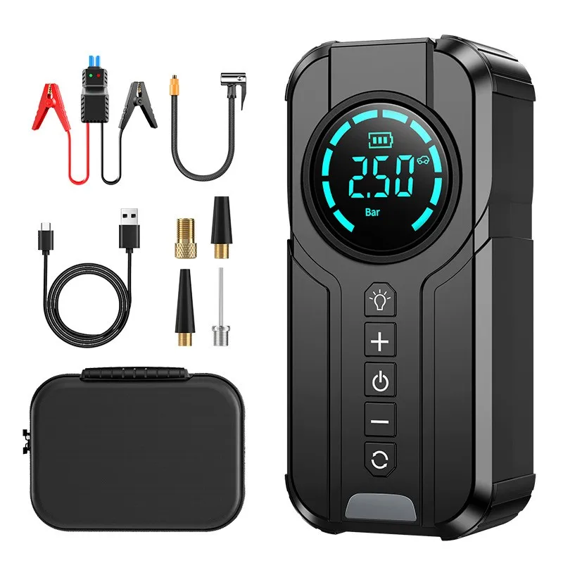 Portable 10000mAh Mini Jump Starter with 12V Car Power Bank 2000a Peak Current Air Compressor Booster Charger for Vehicle Start