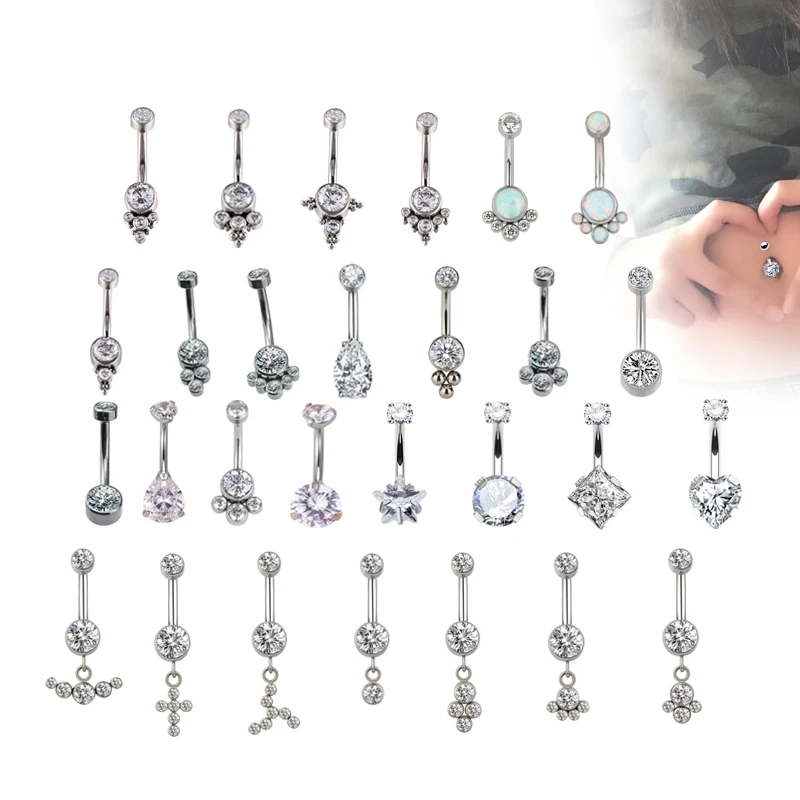 GZN Belly Button Ring Collection G23 Titanium 14G Internal&External Thread Body Jewelry Piercing Navel Ring Wholesale