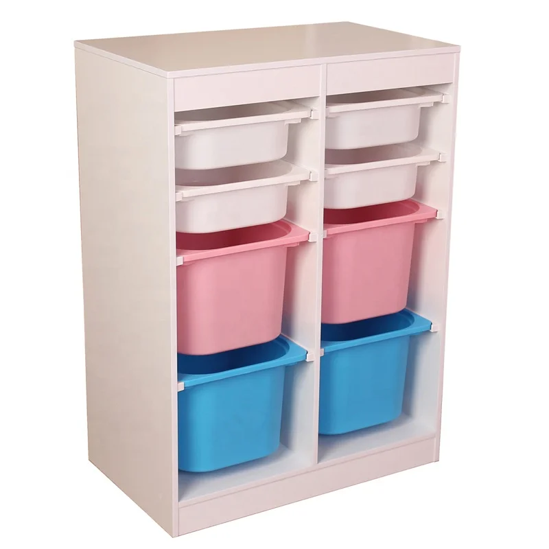 
XKF007 Wooden Child Storage shelf with plastic bins child toys Collection 2020 