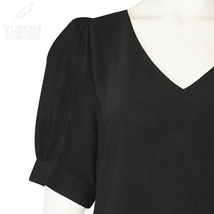 YuFan Custom Black Short Sleeve Casual Dress V Neck Mini Ladies Dresses High Quality Elegant Chiffon Women Clothes
