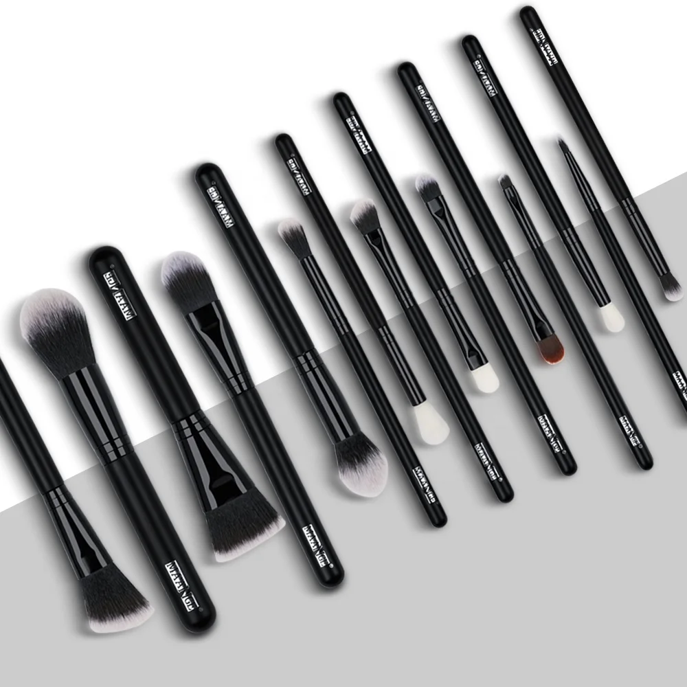 Maange 2023, новый стиль, оптовая продажа 15 штук черная ручка набор кистей для макияжа от частной марки, изготовленным на заказ логосом натуральных волос косметические кисти для макияжа