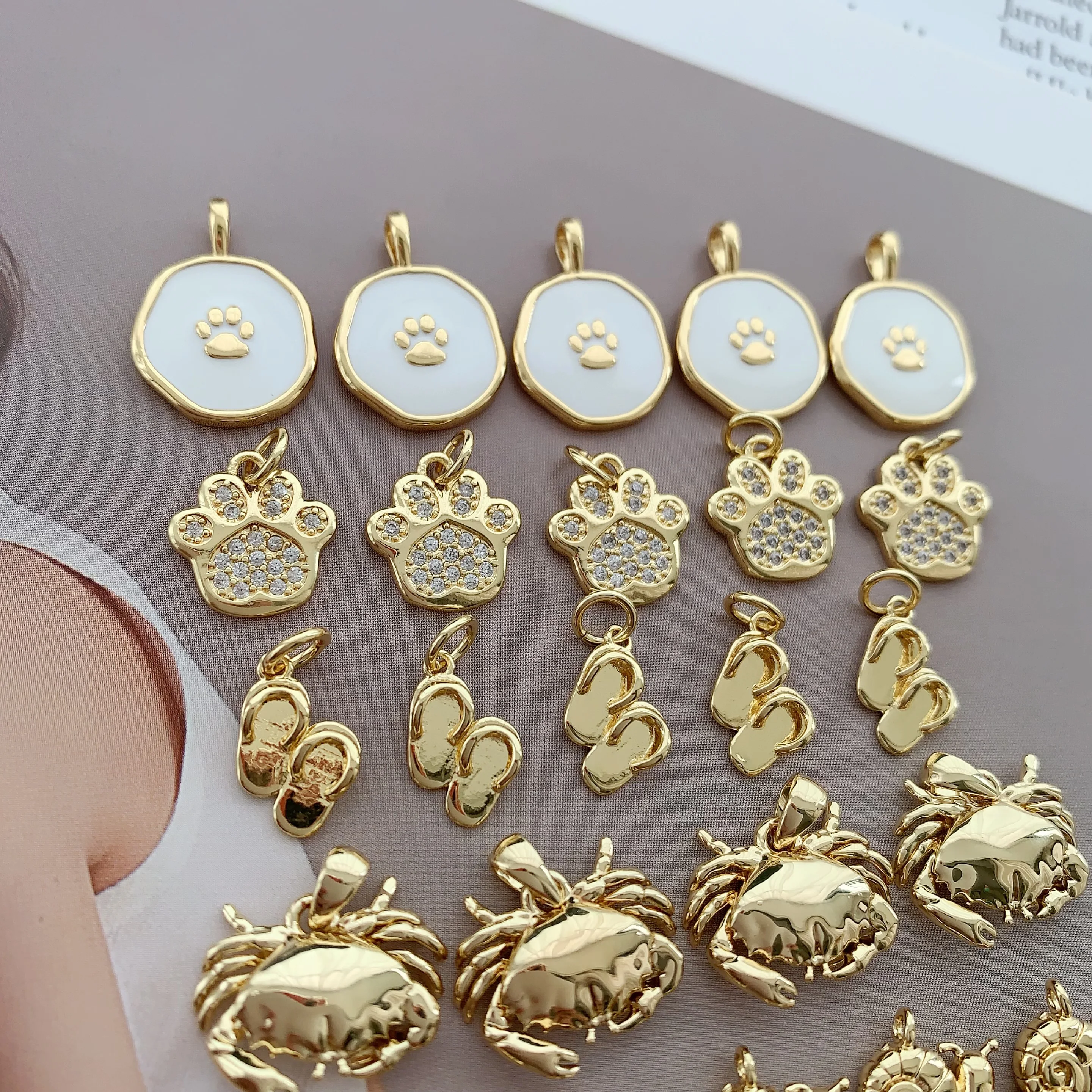 LS-L3692 Newest bear claw pendant for necklaces solid slipper charms 18k gold plated crab snail pendants & charms